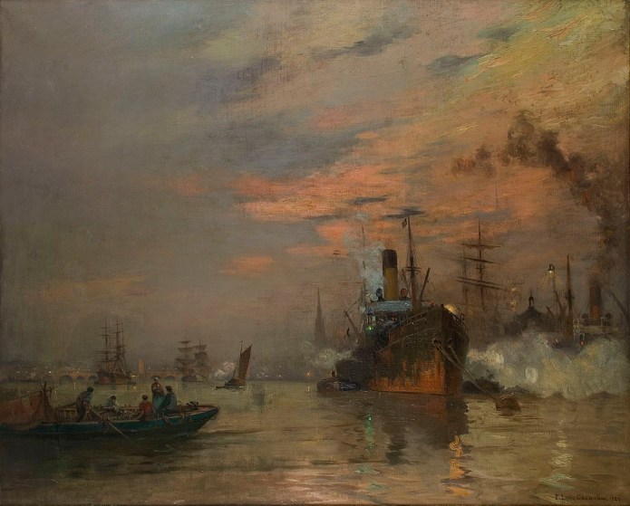 Le port de Bordeaux au soleil couchant, Pierre-Louis Cazaubon, 1921, collection musée d'Aquitaine. Crédit photo musée d'Aquitaine.