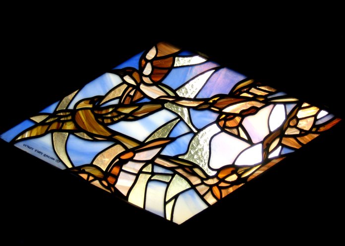 Détail de l'escalier des quatre saisons, panneau des migrateurs par Duilio Cambellotti.